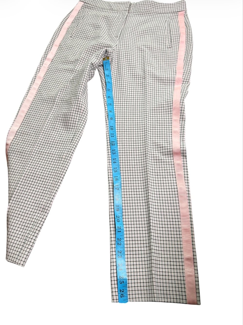 ME+EM Feminine Check Slim Crop Pants Pink Ribbon Side Stripe Women’s US 4 - Picture 7 of 8